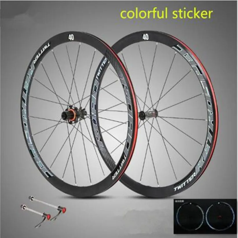 700C Road Bike Bicycle Ultra-light Aluminum Alloy Wheelset Sealed Bearing Carbon Fiber Hub Colorful Reflective Wheels 40mm Rim