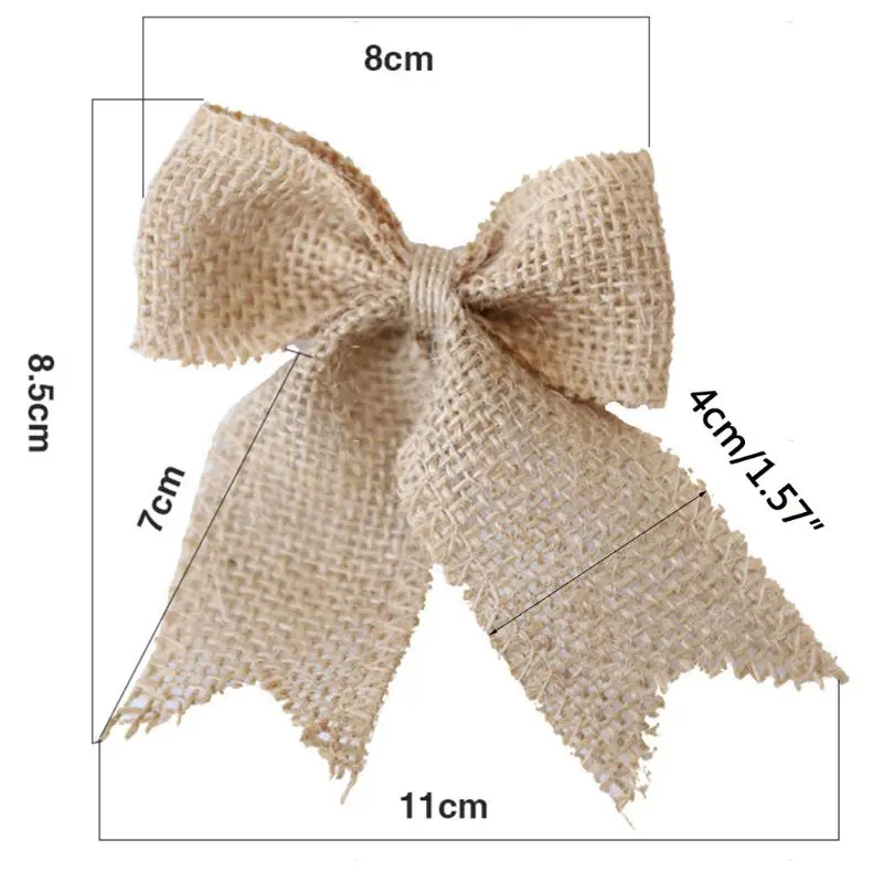 

DIY Simple Rustic Burlap Craft Jute Bow Ties Lace Trim Ruched Bowknot Christmas Tree Ornaments Sewing Wedding Decoration 2 Types