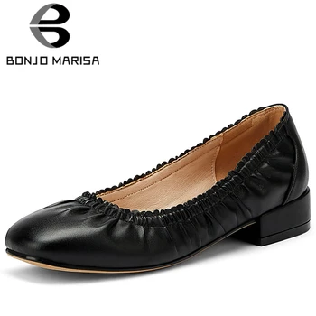 

BONJOMARISA New Ladies Spring Casual slip-on Low Heels Pumps Cool Pleated Shallow Pumps Women Elegant Shallow Work Shoes Woman