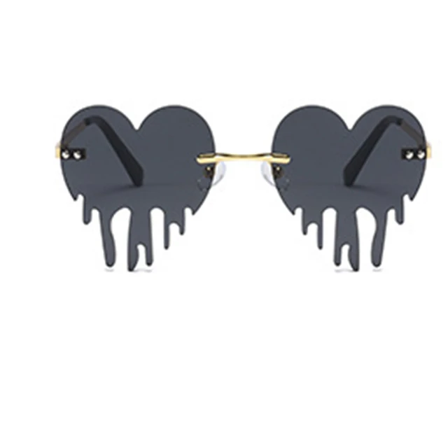 Fashion Colorful Heart Sunglasses Women Men Funny Party Sun Glasses Female Big Metal Rimless Shades Eyewear Driver Goggles Grey
