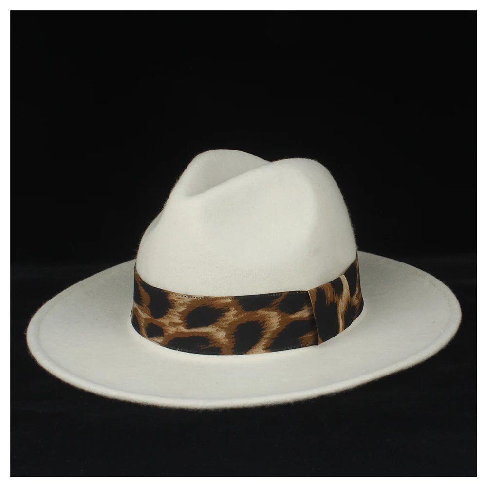 Шерсть аутентичная Женская Белая Шляпа Fedora Элегантная Леди широкий джазования с полями шляпа Осенняя мягкая фетровая шляпа королева женская шляпа размер 56-58 см - Цвет: White