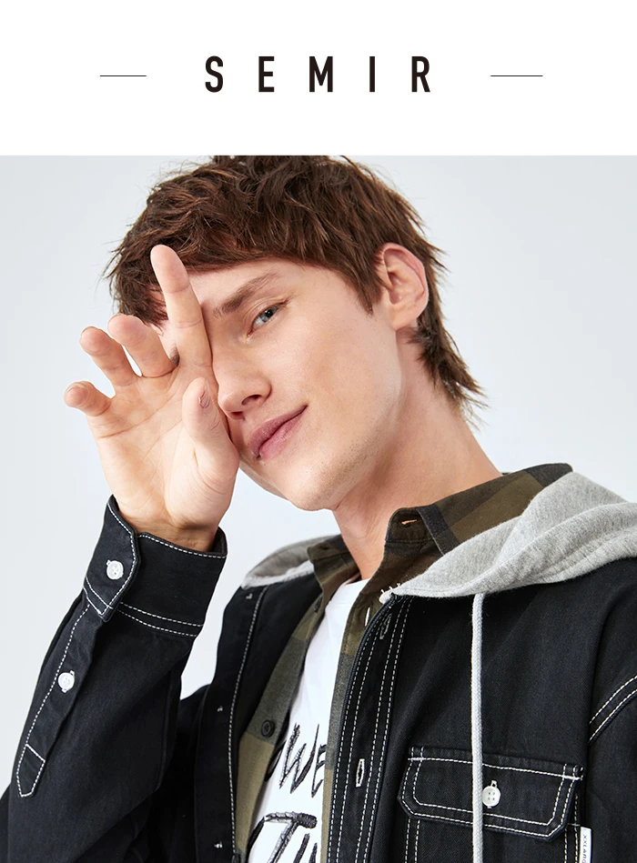 SEMIR джинсовая рубашка с длинными рукавами для мужчин 2019 осень новая свободная Мужская рубашка с капюшоном и принтом шикарный корейский