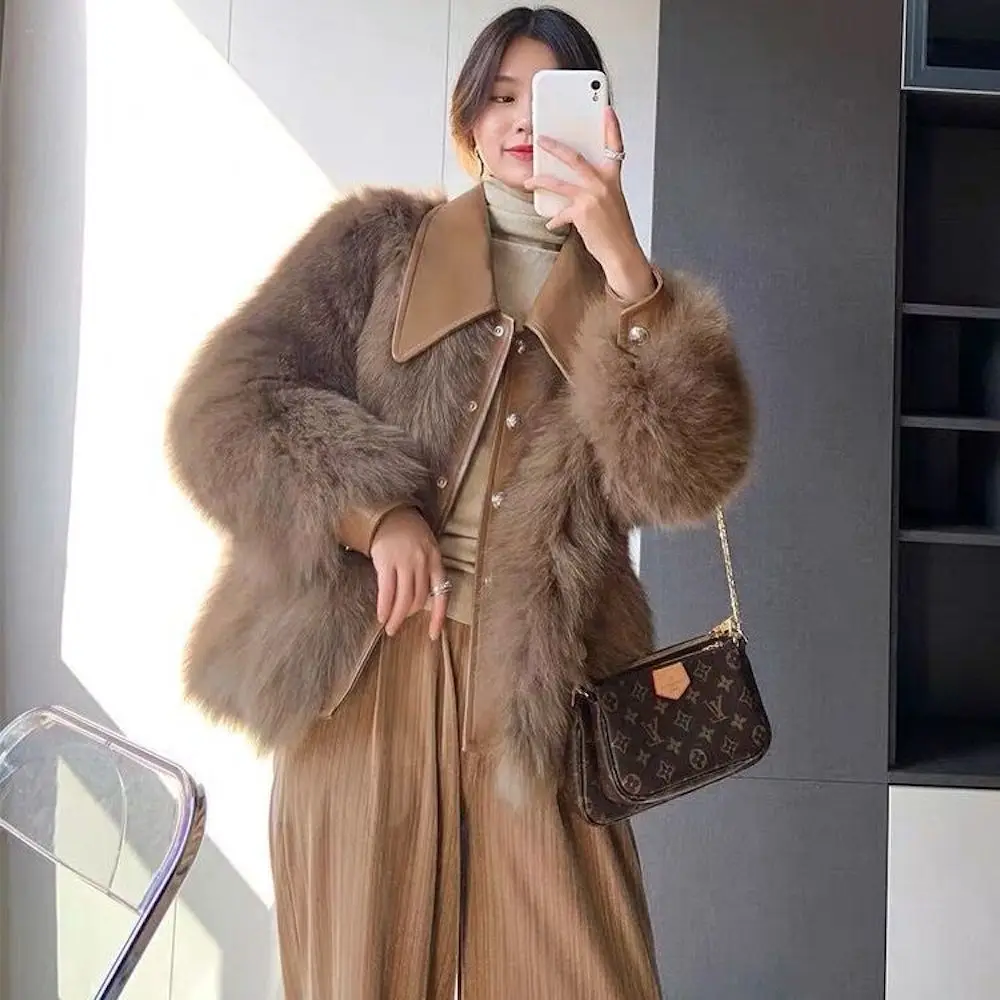 Fashion Winter Women High Quality Faux Fox Fur Coat Luxury Shaggy Loose Lapel OverCoat Thick Warm Plus Size Female Outwears