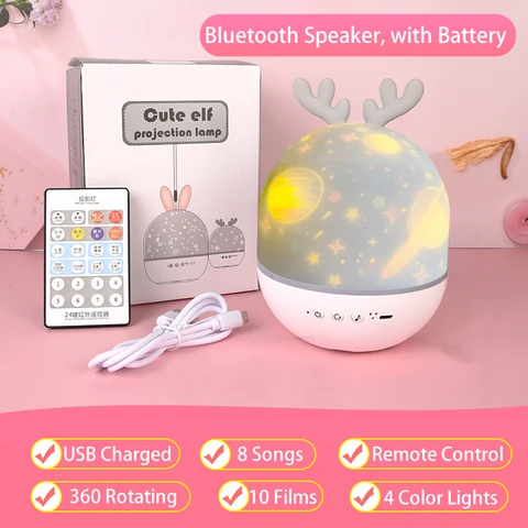 Star Night Light Rotating Starry Sky Projector Colorful Music Bedside Lamp Rechargeable Bedroom Night Lamp Kid Baby Gift