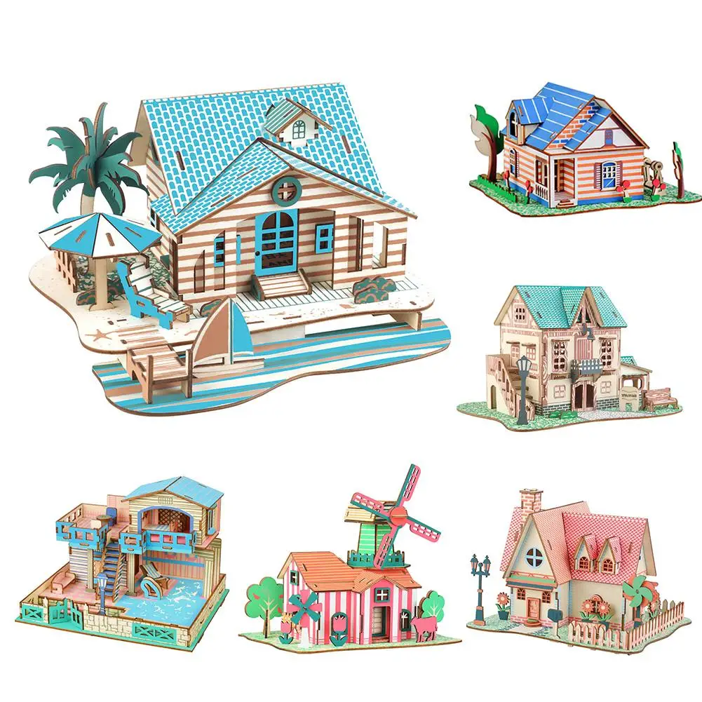 

DIY Assembly Puzzle 3D Castle Villas House Architecture Model Education Kids Toy Intelligence Develop Toys