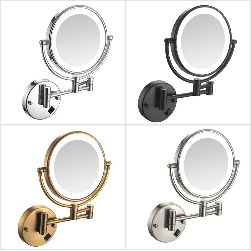 

Extension Wall Mounted LED Lighted Vanity Makeup Mirror Dual Sided 5X/7X/10X Magnification Plug Powered Chrome Polished 8 Inch