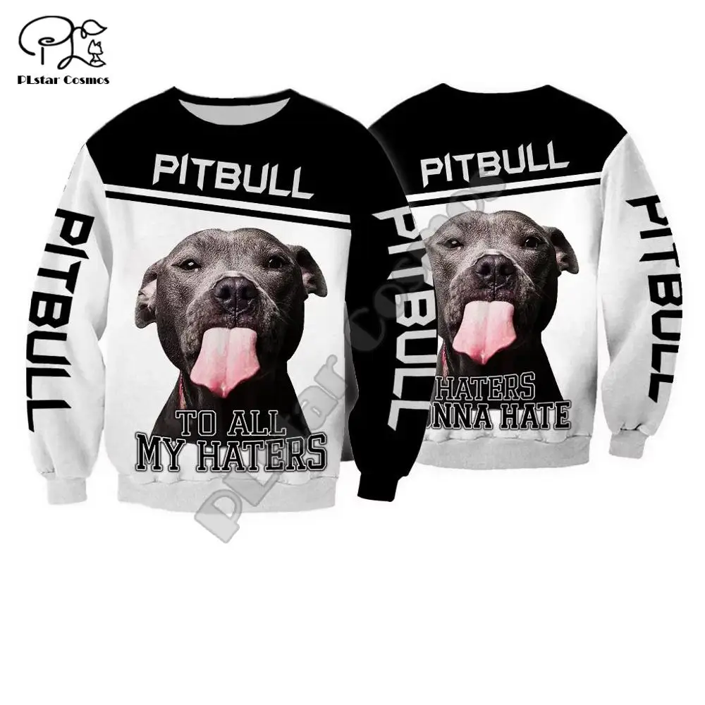  Men Unisex pitbull to haters limited 3d dog print zipped hoodie long sleeve Sweatshirts jacket pull