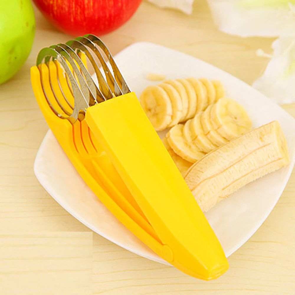 Banana Slicer Fruit Knife Kitchen Gadget Bar Tools Veggie Cutter Stainless  Steel