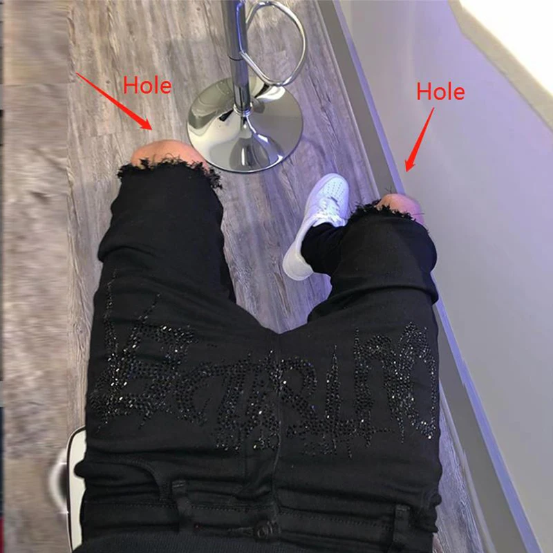 Nowi mężczyźni rozciągliwy zniszczony otwór klejony Slim Fit czarne dżinsy Biker spodnie zgrywanie Skinny Hot Drill uliczny Punk spodnie jeansowe ołówkowe 5 Nowi mężczyźni rozciągliwy zniszczony otwór klejony Slim Fit czarne dżinsy Biker spodnie zgrywanie Skinny Hot Drill uliczny Punk spodnie jeansowe ołówkowe 5