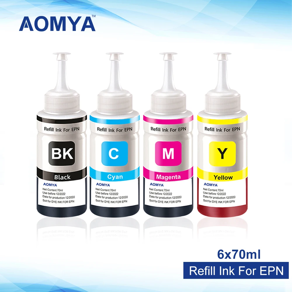 Набор чернил Aomya для принтера Epson L100 L110 L120 L132 L210 L222 L300 L312 L355 L350 L362 L366 L550 L555 L566 4 цвета |