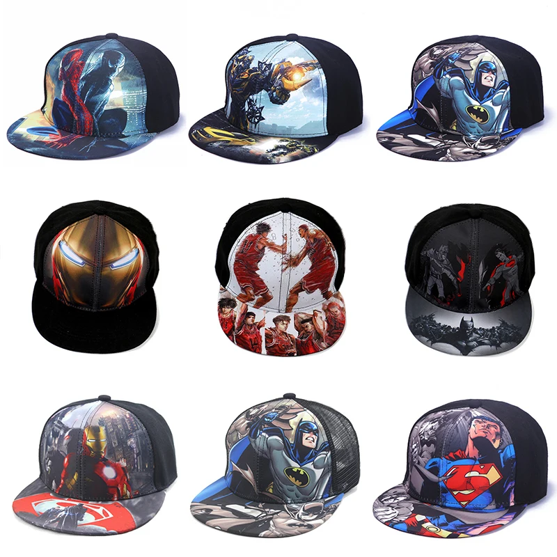 

SQTEIO Summer Cartoon Children's cap Snapback Marvel Superman VS Batman Spider-Man Captain America Iron Man Hat hip-hop cap