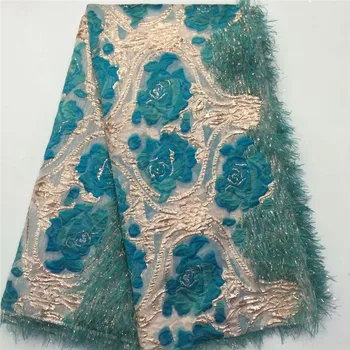 

Latest African Jacquard Lace Fabric green Brocade Lace with Feather High Quality Nigerian Tissu for Party Wedding Dresses