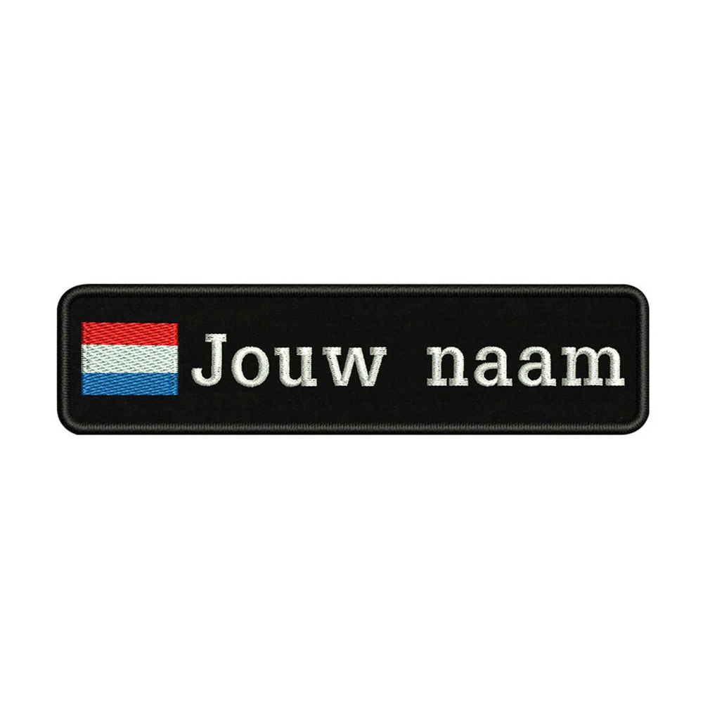 

Embroidery Custom Netherlands National Flag Name Or Text Patch 10cm*2.5cm badge Iron On Or Velcro Or Sew On Backing For Clothes Pants Backpack Hat