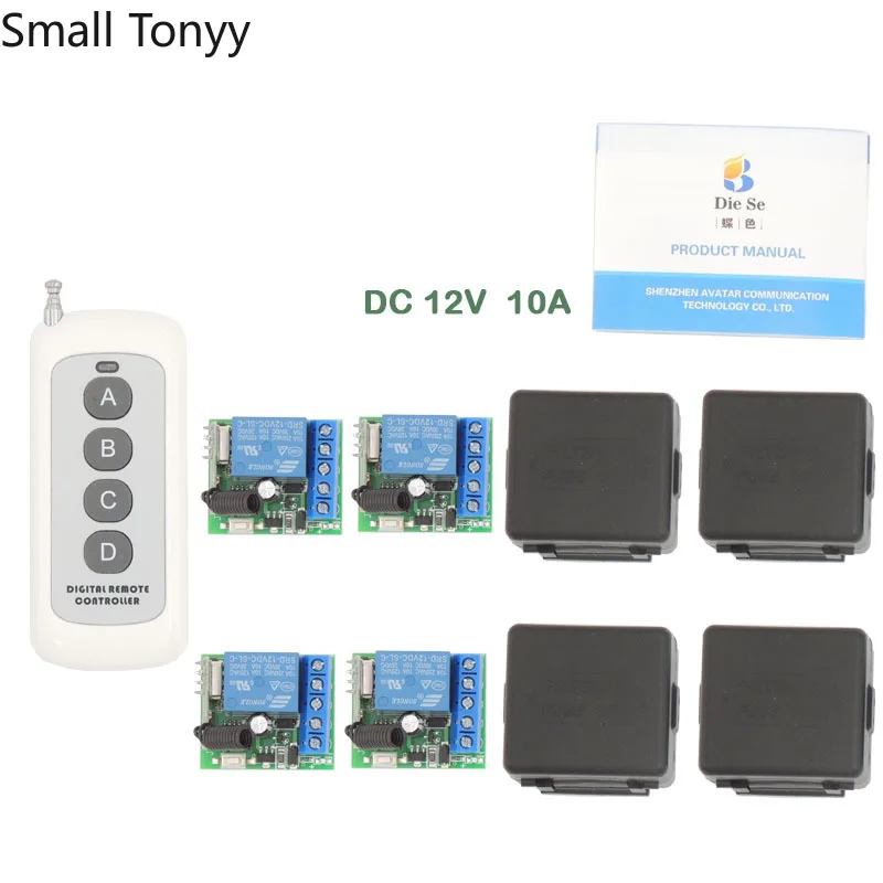 

433MHz Universal Lange range Remote Control DC 12V 10Amp 1CH 4 gangs rf Relay Receiver and Transmitter for gate door opener