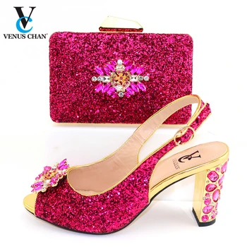 

Fuchsia Nigerian Ladies Matching Shoe and Bag African Shoes and Bags Set for Party Women Shoe and Bag To Match Shoes