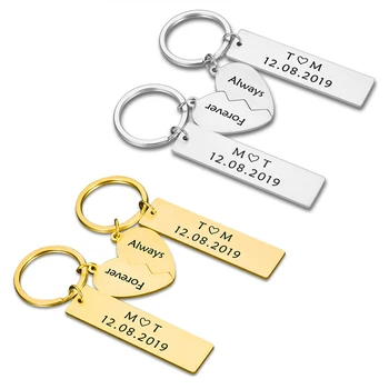 

Couple Keychain Gifts for Husband Wife Boyfriend Girlfriend Valentines Customized Date and Two Initials Keychains for Him A Pair