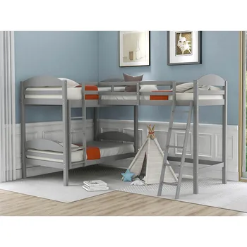 

Bunk Bed With Stairs Pinewood L-Shaped Bunk Bed & Loft Bed Multifunctional Dormitory Loft Home Bedroom Kids/Adult Bed for 3. Fun