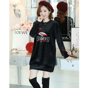 

Flannel Thickening Maternity Dresses Pregnancy Clothes Pregnant Women Nursing Dress Fashion 3 D Flamingo Breastfeeding Dresses