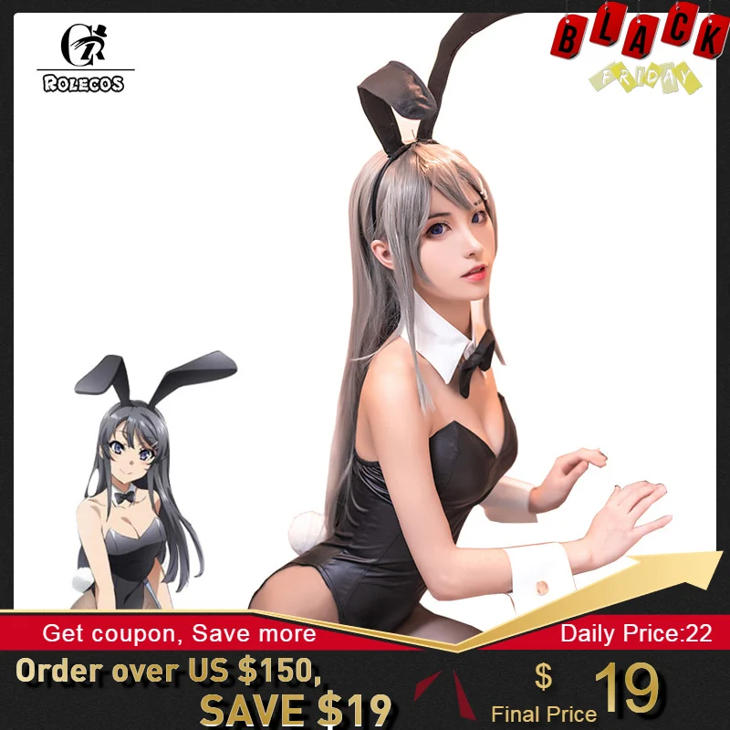 

ROLECOS Anime Sakurajima Mai Cosplay Costume Halloween Women Black Sexy Jumpsuit Rascal Does Not Dream of Bunny Girl Senpai Cos