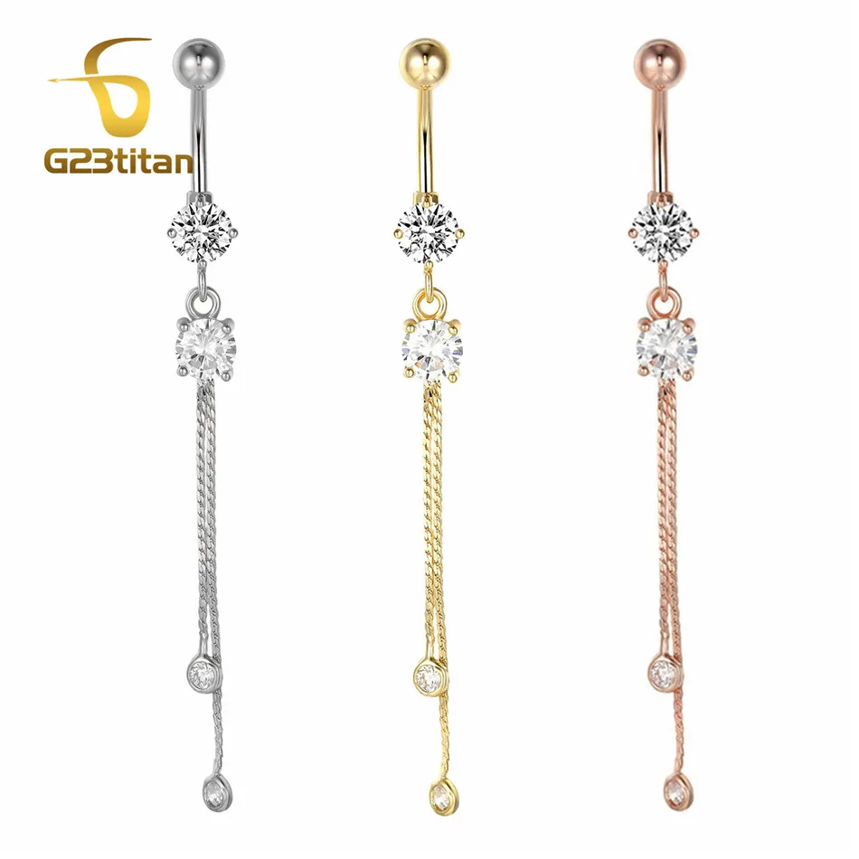 Amazon.com: OUFER Dangle Belly Button Rings, G23 Solid Titanium Belly Ring,  14G Clear CZ Long Belly Piercing Jewelry, Lead & Nickel Free Navel Rings  for Women Men-10MM : Clothing, Shoes & Jewelry