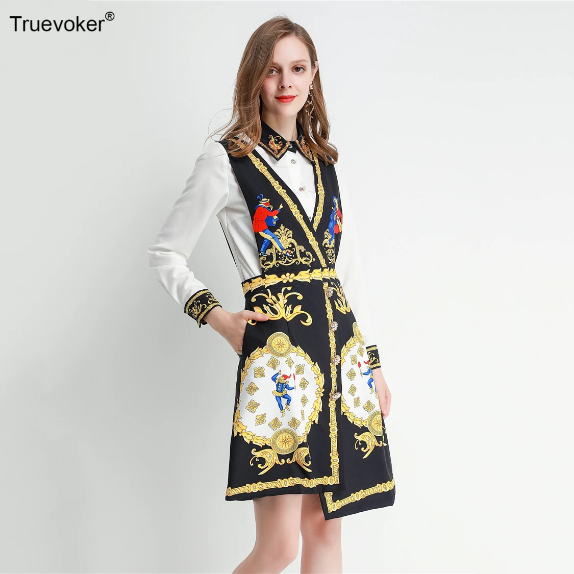 Truevoker, Осенние дизайнерские платья для подиума, женские платья с длинным рукавом, Роскошные вечерние платья с тотемным принтом и кристаллами, два в одном