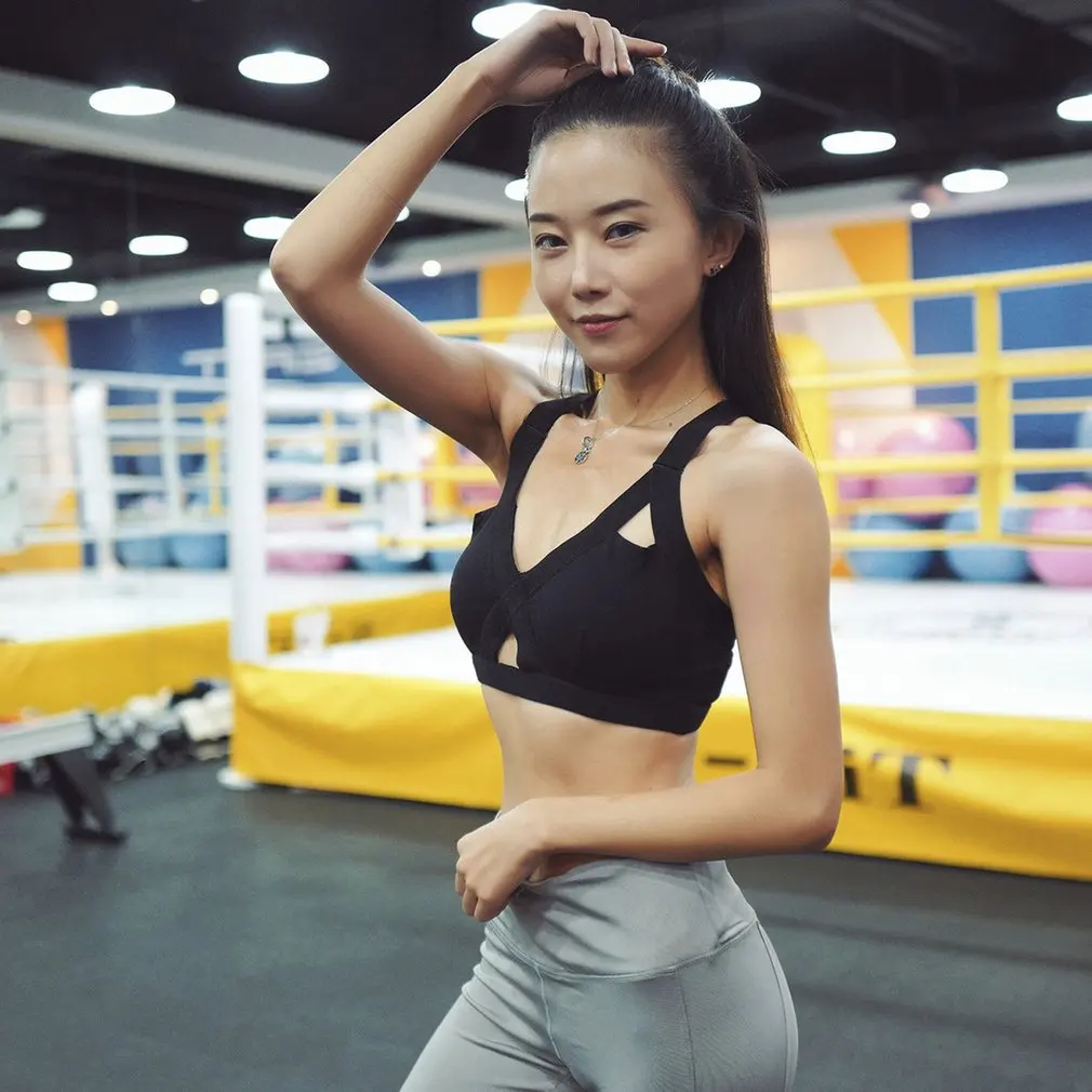 

High-Elastic Contrast Nylon Underwear Black-Edged Yoga Running Fitness Sports Bra Double Fixed Shoulder Strap
