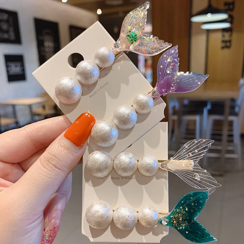 

DISCICI 2020 New Women Girls Pearls Fishtail Sequins Hairpin Headdress Sweet Hair Ornament Fashion Hair Accessories OH2013