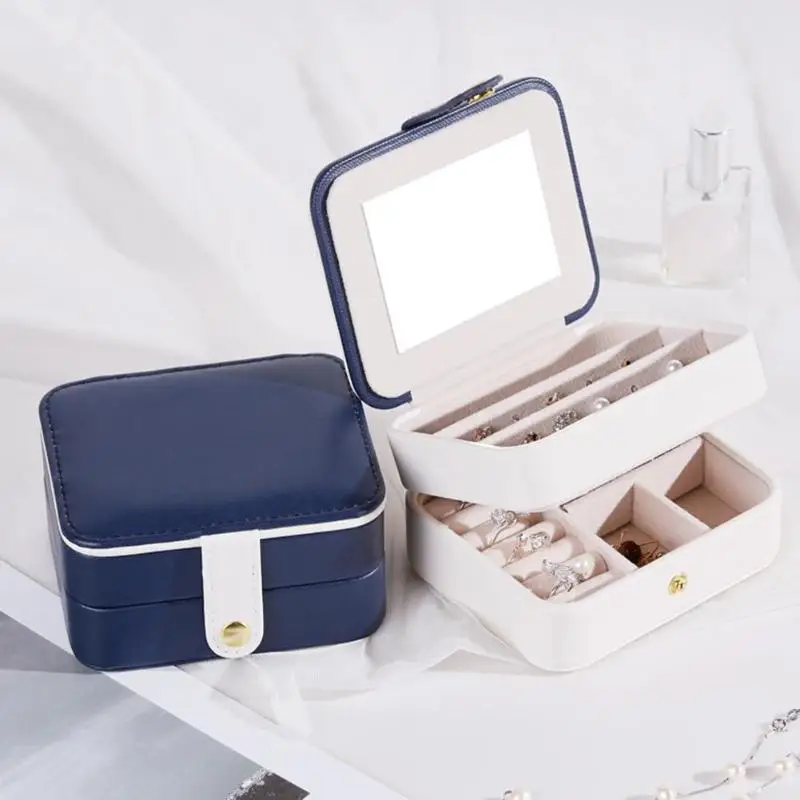 

Portable Jewelry Box Leather Display Organizer Necklace Rings Storage Case