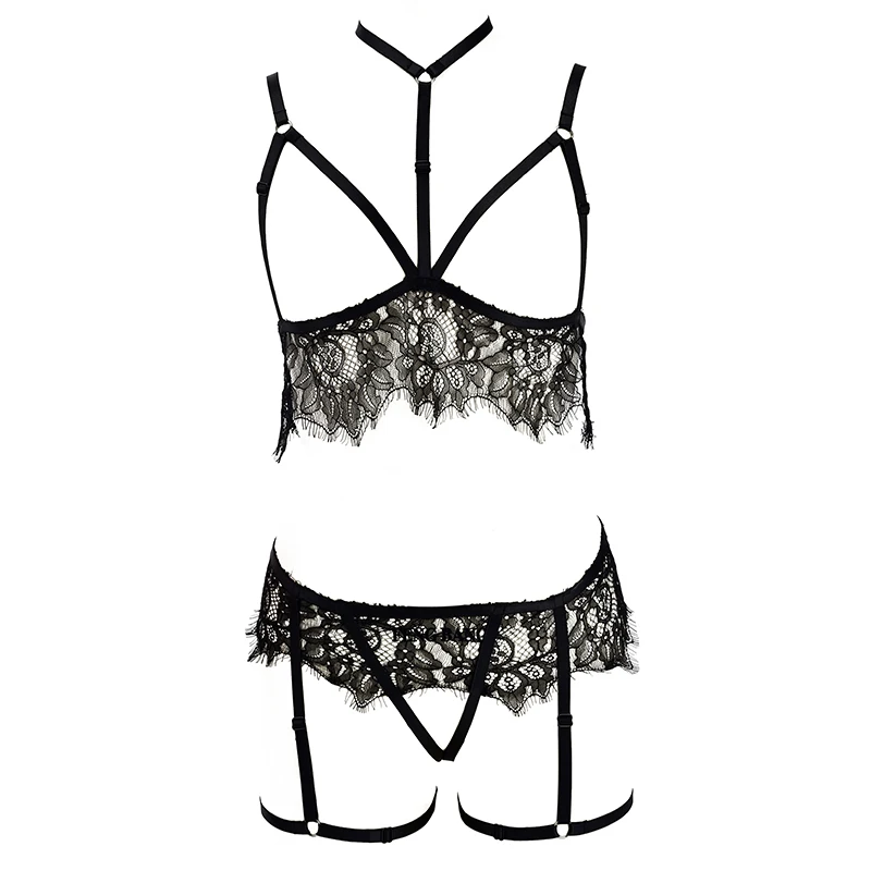 

Lace sling bra see-through cropped top Cage bra sexy body bondage underwear set Gothic Harajuku sling belt handmade body sling