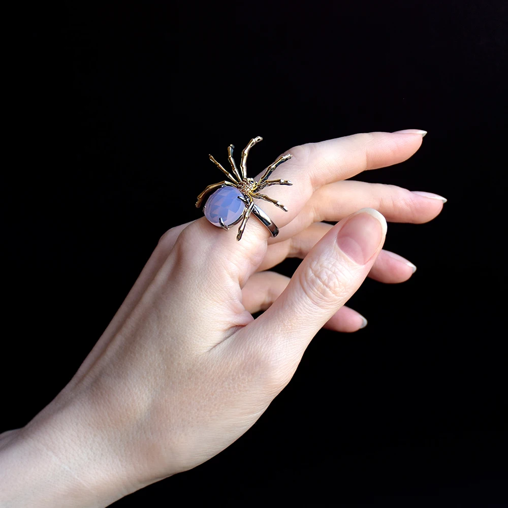 Christmas Gift New Lovely Spider Ring Pink Crystal Jewellery Gold color Female Cool Cute Animal Rings for party