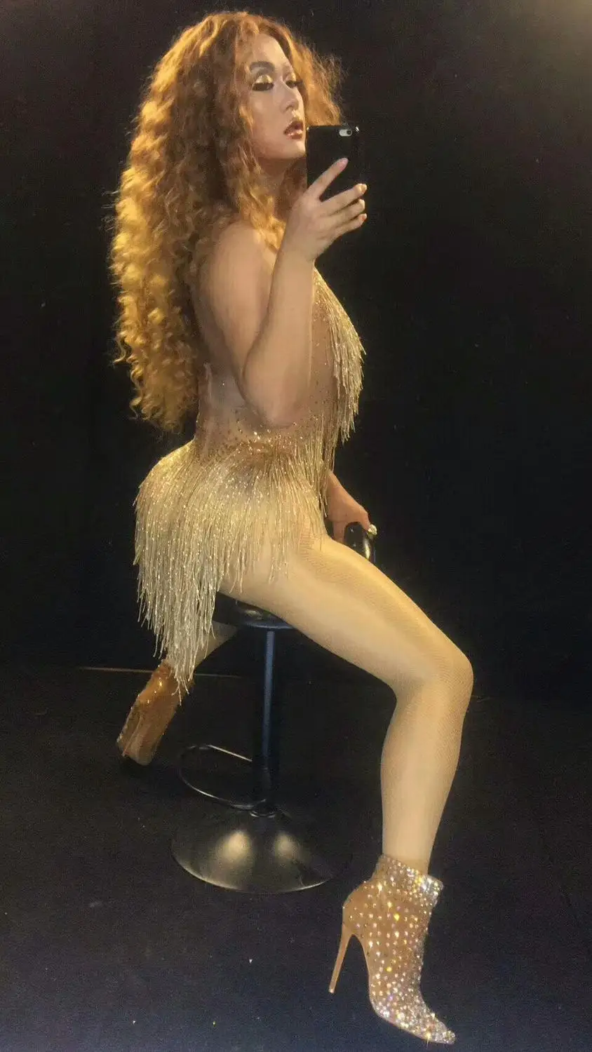 Женский купальник Djds, Сексуальное Женское боди с кисточками, блестящие стразы, одежда для певицы, танцевальная одежда для ночного клуба, одежда для сцены, Beyonce