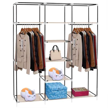 

69" Wardrobe Portable Closet Storage Organizer Clothes Non-woven Fabric Modern Wardrobe with Shelves Store Local Drop Shipping