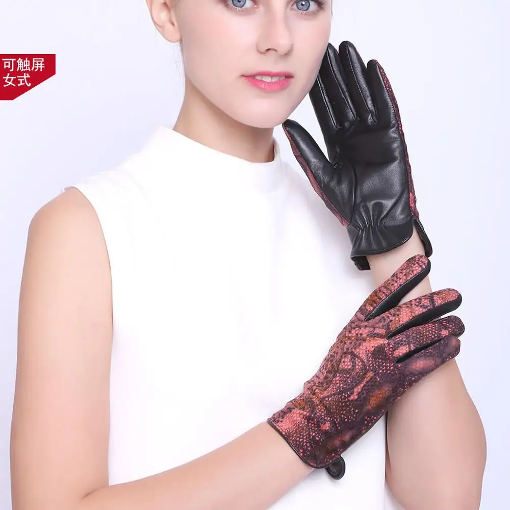 star red women Перчатки для сенсорного экрана из натуральной кожи, пара, День Святого Валентина, мужские, женские, для вождения, теплые, Осень-зима, перчатки из натуральной кожи TU3656 - Цвет: star red women