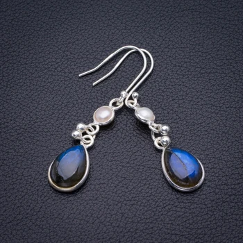 

Natural Blue Fire Labradorite And River Pearl Handmade 925 Sterling Silver Pendant 2" D3279