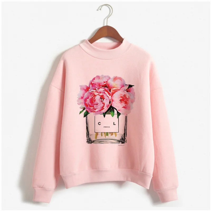 Latest autumn and winter perfume bottle print hoodie women's fashion retro hoodie women's perfume Harajuku pink sweater - Цвет: WY-pink-10-10