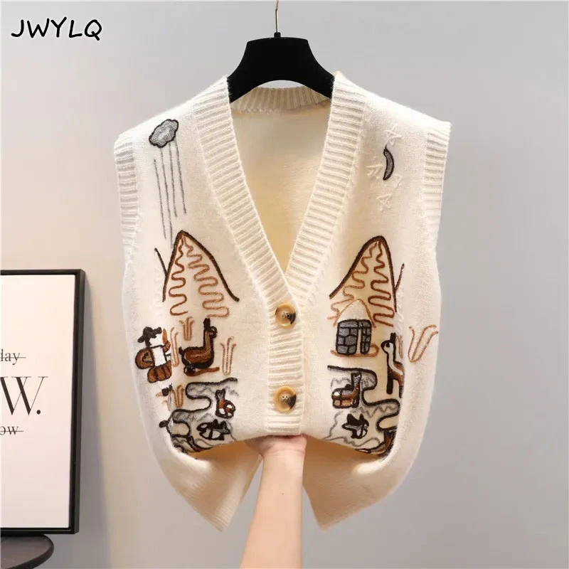 

Autumn Sweater Knitted Vest Korean Top For Women Clothing Oversize Vintage Sleeveless Korean Fashion Harajuku V-neck Cardigans