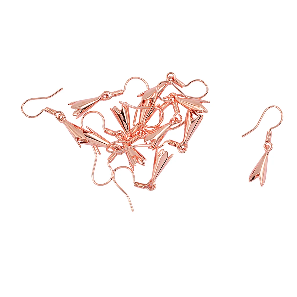 10pcs  Jewelry Components Rose Gold DIY Beadings Findings Earring Hooks with Flower Cups Earwire Fittings For Bead Crystal Pearl