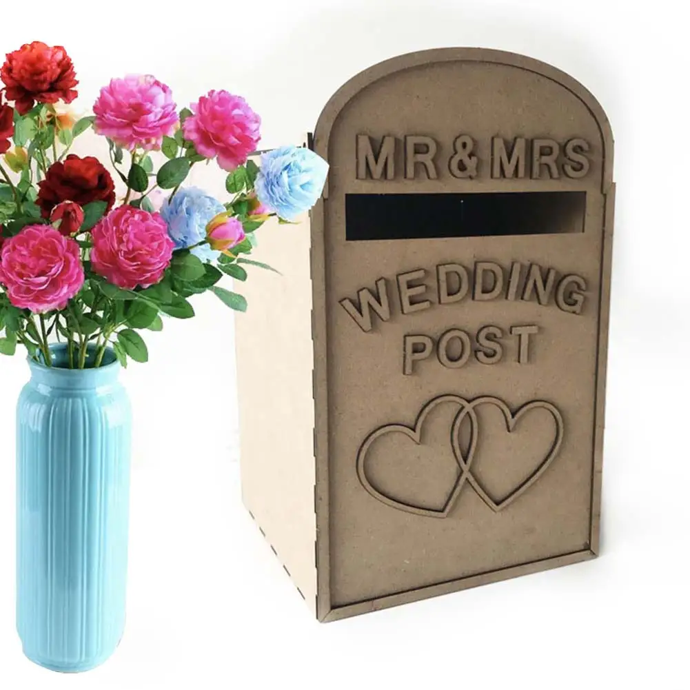 

Decoration Gift Desktop Anniversary Wooden DIY Party Storage Card Box Wedding Supplies Love Heart Square With Lock Money Case