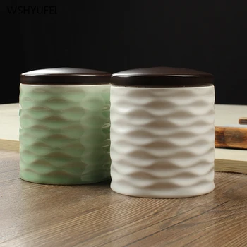 

Celadon matte tea seal ceramic jar with lid coffee bean candy biscuit collection storage tank kitchen storage decoration