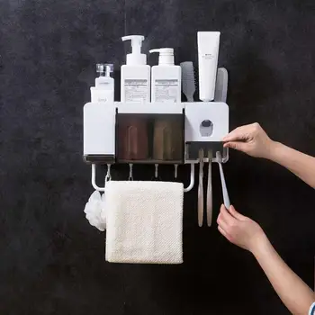 

Wall Mounted Automatic Toothpaste Dispenser Toothbrush Holder with 3Cups Towel Rack Holder Bathroom Storage Shelf Rack Organizer