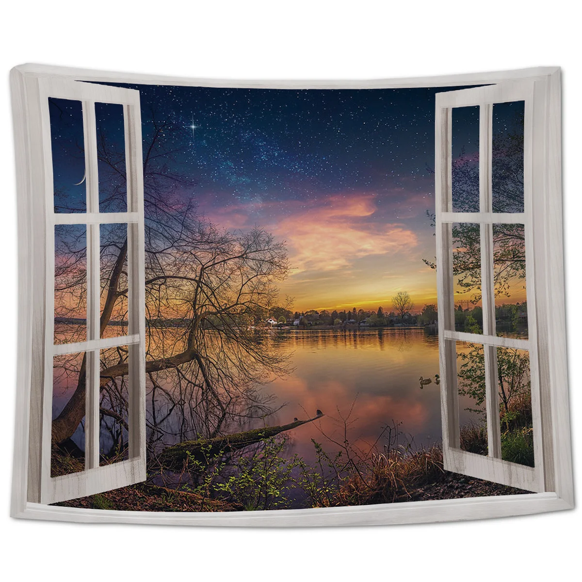 Creative Window Views The Reflection Of The Starry Night Sky On The Lake  Tapestry Decor Wall Art Home|Tapestry| - AliExpress