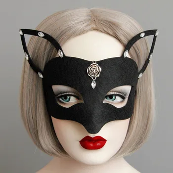 

Black fox Masks Halloween Carnival Mask For Women Girls Half Face Crystal Mask Party Accessories Cosplay Decor