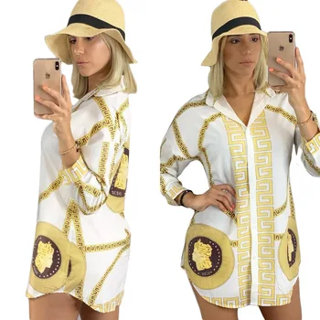 

2019 Women's clothing Blouses & Shirts ladies tops plus size office casual long sleeve bohemian golden flower ware free ship
