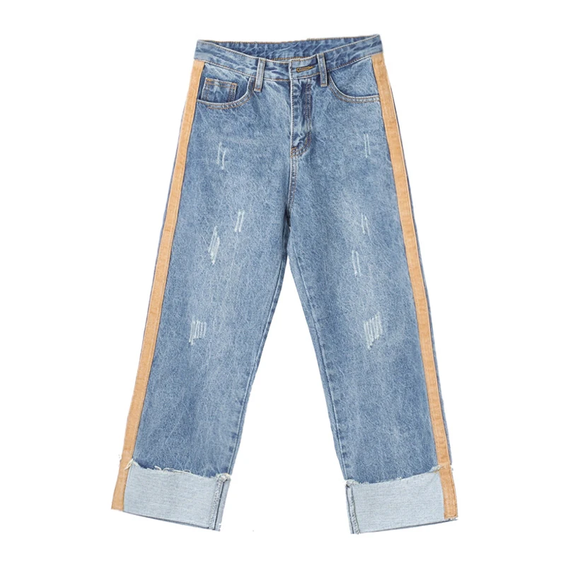 BGTEEVER с высокой талией Боковые Полосатые манжеты джинсовые женские облегающие синие джинсы Уличная рваные джинсовые брюки femme