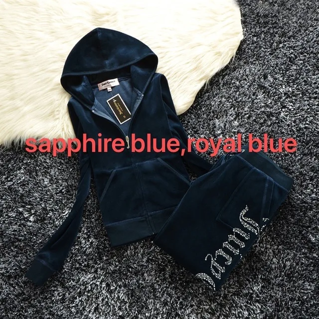 YICIYA Juicy Apple Velour Tracksuit woman Winter Velvet tracksuit Two Piece Set with Diamante Rhinestone Jogging Suits for Women Royal blue