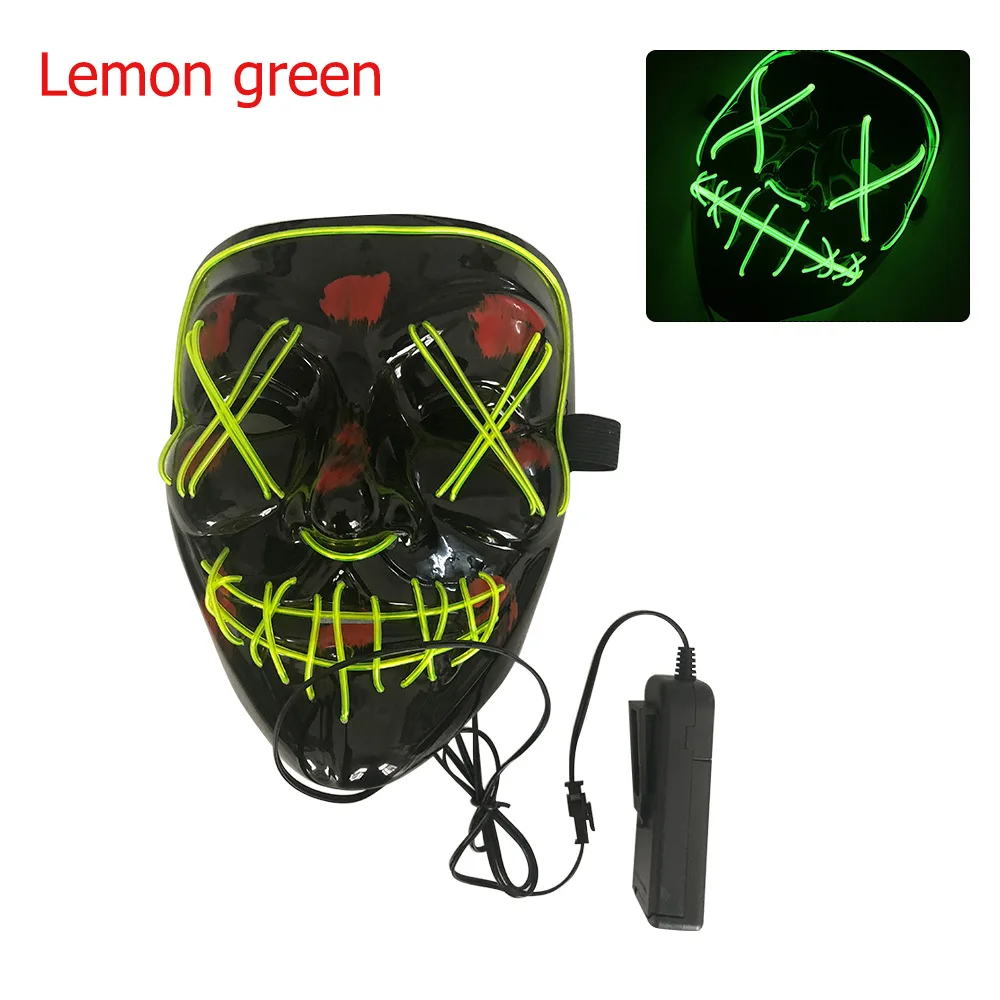 lemon green mask Хэллоуин СВЕТОДИОДНЫЙ Маскарадная маска для вечеринки светодиодный неоновый светильник Светящийся Косплей ужас Хэллоуин Светодиодный светильник EL Wire в темноте - Цвет: lemon green mask
