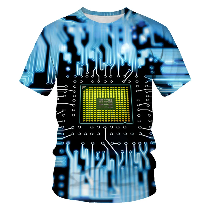 

Hot sell 3D Print Man's T-shirt Electronic Chip Personality Oversized Short-Sleeved Fashion T-Shirt for Men Harajuku Punk Style