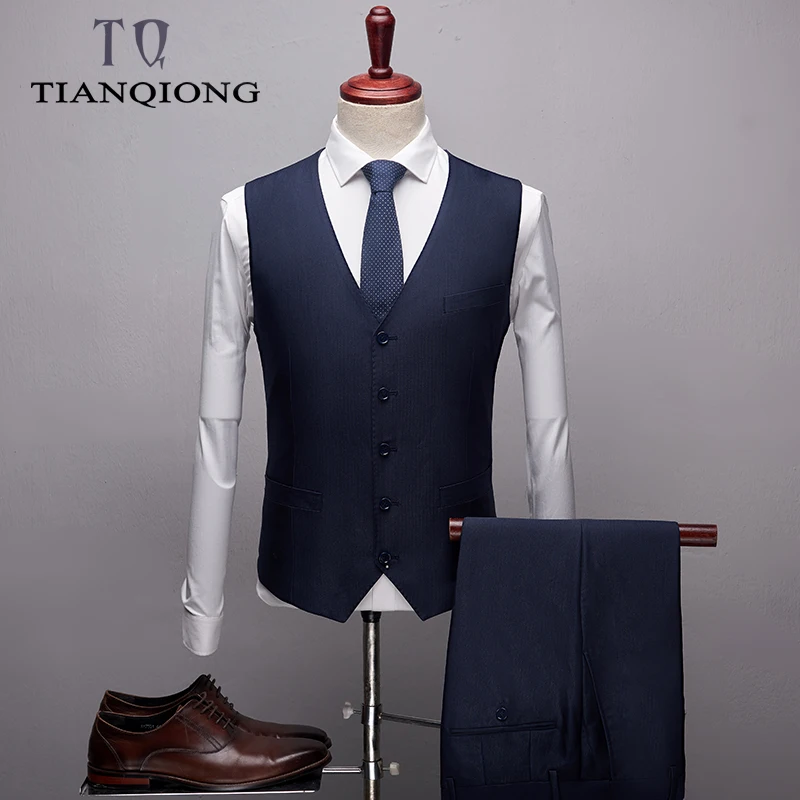 TIAN QIONG, Новое поступление, высокое качество, бутик, повседневные Черные костюмы для мужчин, мужские синие костюмы, блейзеры, пальто, брюки, жилет, S-2XL