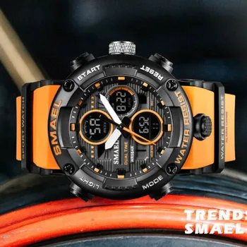 SMAEL Brand Men Sports Watches Dual Display Analog Digital LED Electronic Quartz Wristwatches Waterproof Swimming Military Watch 5