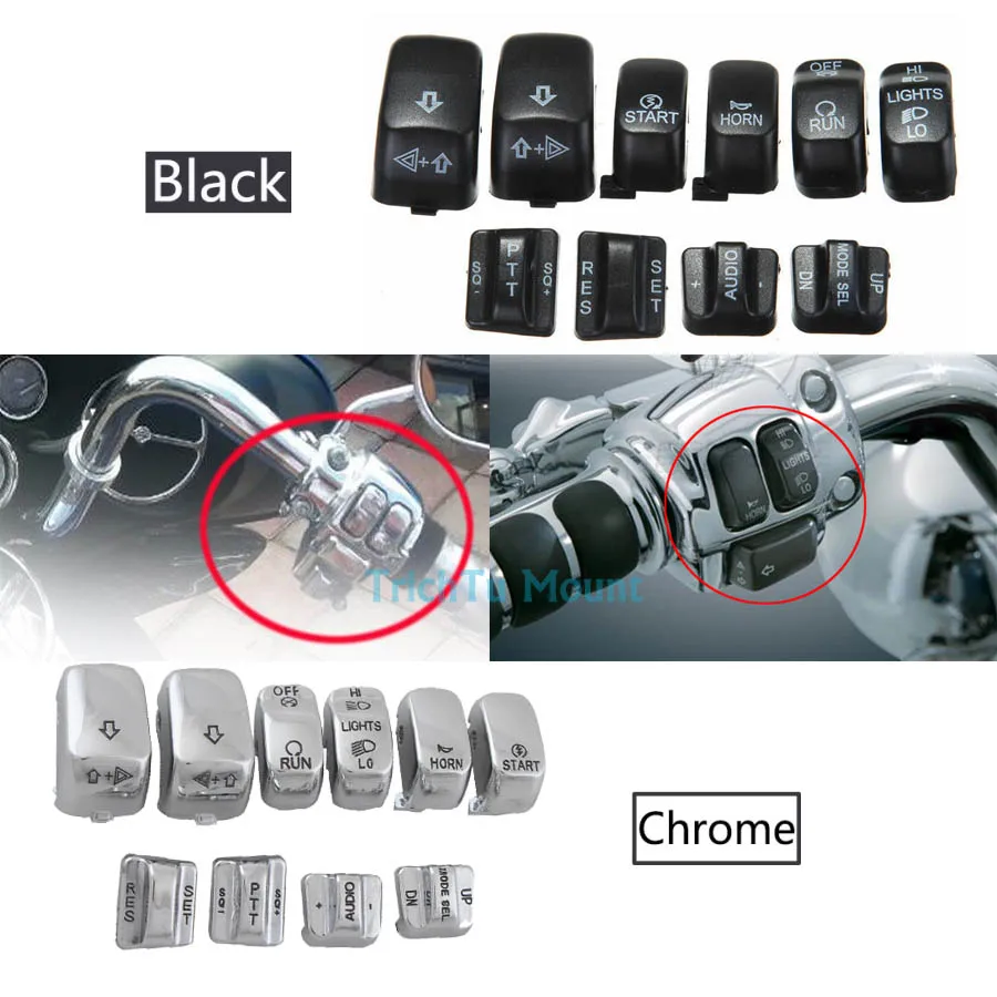 6pcs Handlebar Hand Control Switch Housing Button Cover Cap For Harley 1996-2013